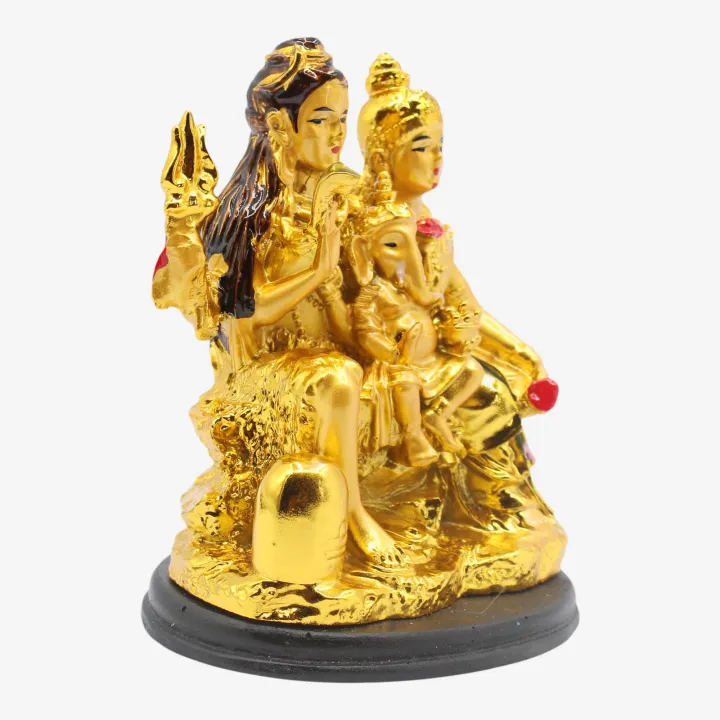 Golden Color Shiva, Parvati, and Ganesh Statue (4”) – Divine Family for Prosperity, Protection & Harmony