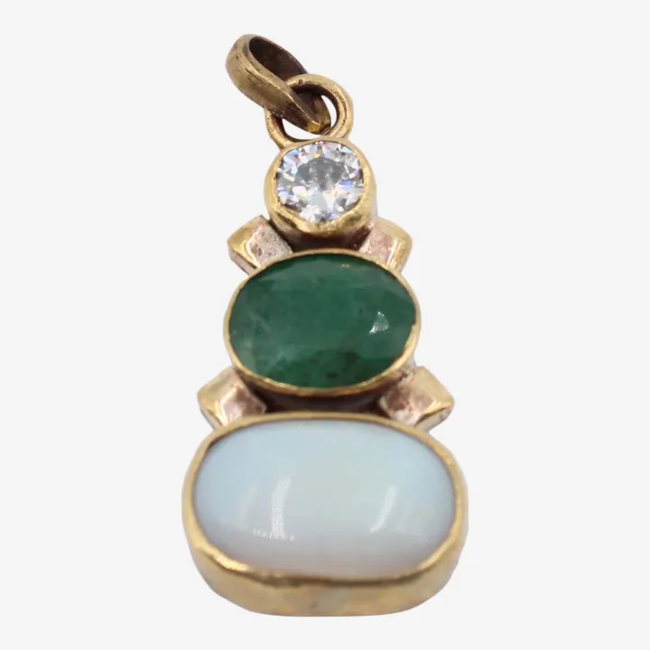 Golden/White/Green Color Three Stoned Astha Dhatu Pendant – Protection, Balance & Positive Energy
